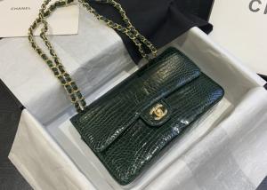 China Classic Style Green Croc Crossbody Bag , 25.5cm Crocodile Skin Shoulder Bag wholesale