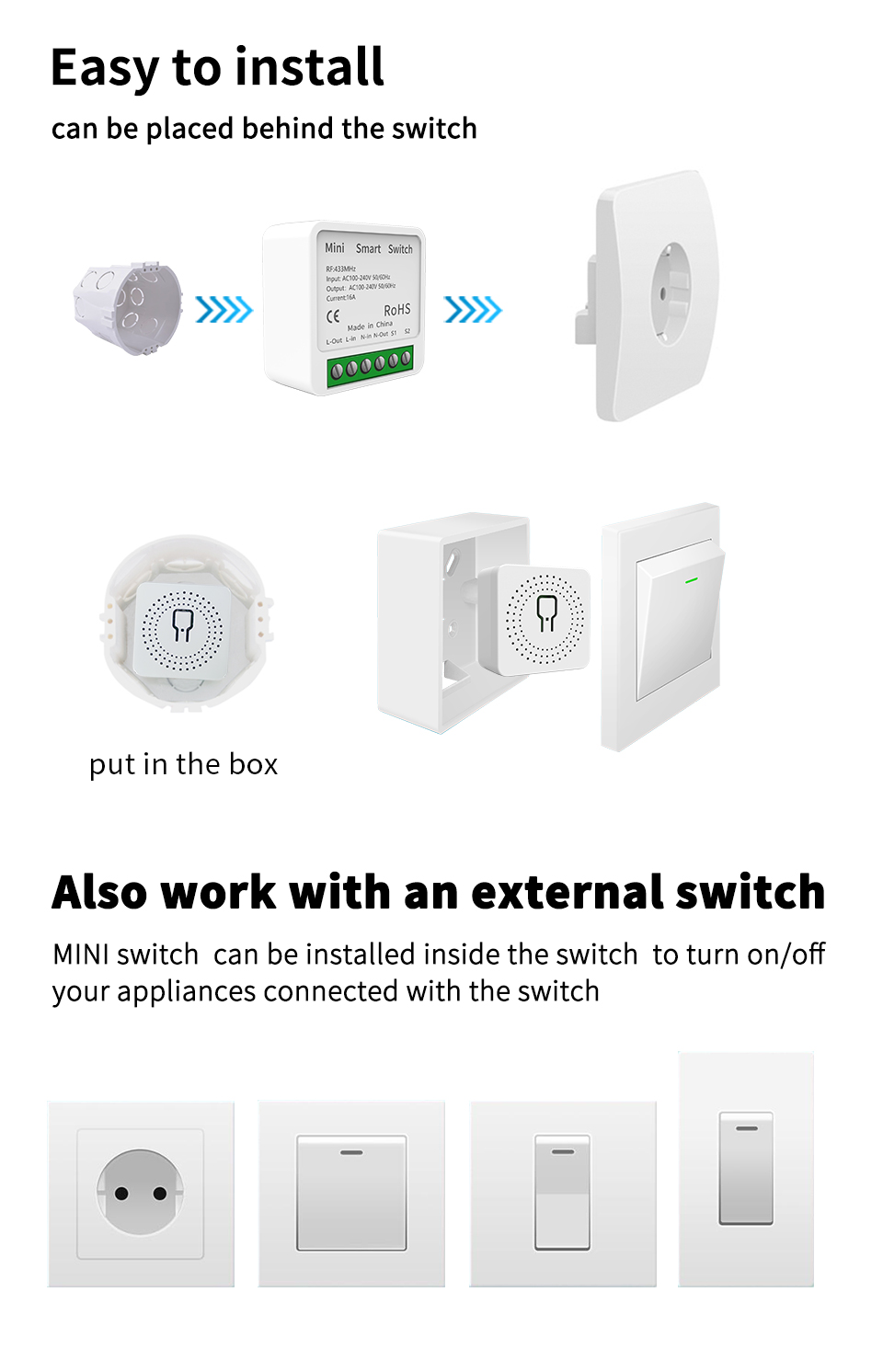 16A 433Mhz Wireless Kinetic Energy Switch 2 Way Push Button Waterproof Light Switch