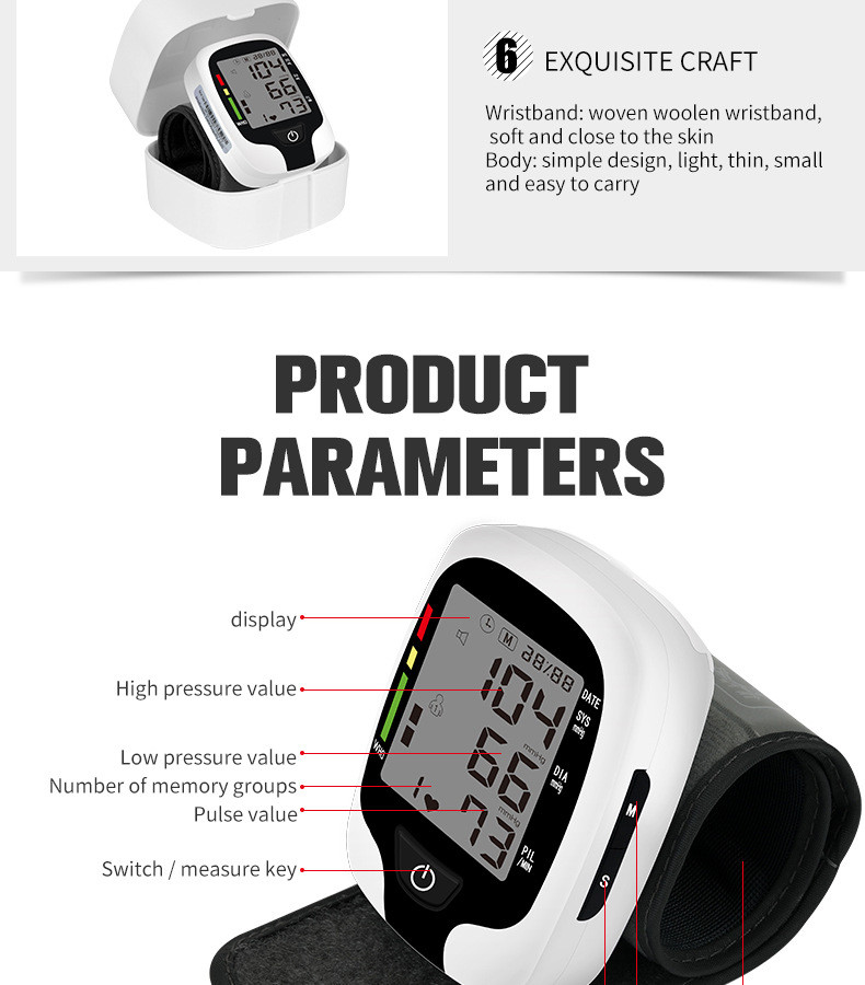 Wrist Electronic Home Blood Pressure Device 2X99 Sets With Large Screen Display