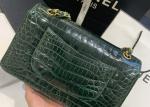 Classic Style Green Croc Crossbody Bag , 25.5cm Crocodile Skin Shoulder Bag