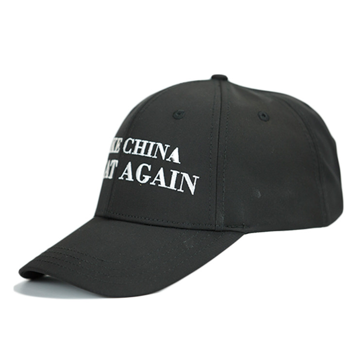 Promotional Flat Embroidery Baseball Caps 6 Panel Black Color ISO9001