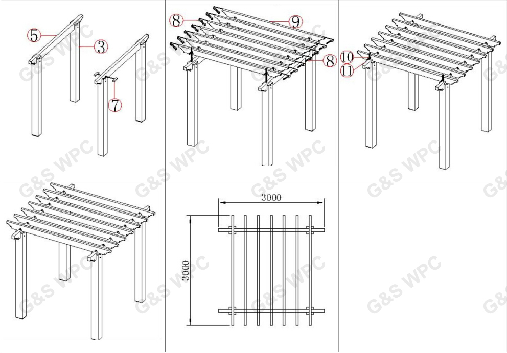 UV Resistance Aluminum WPC Pergola 3M Modern Wood Pergola Moisture Proof
