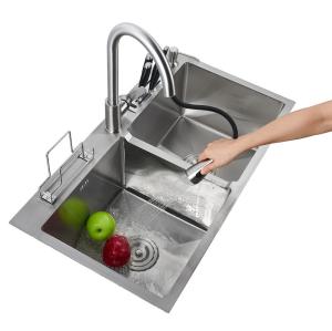 China Equal Basin Center Drainer Handmade Kitchen Sink Soap Dispenser Brushed wholesale