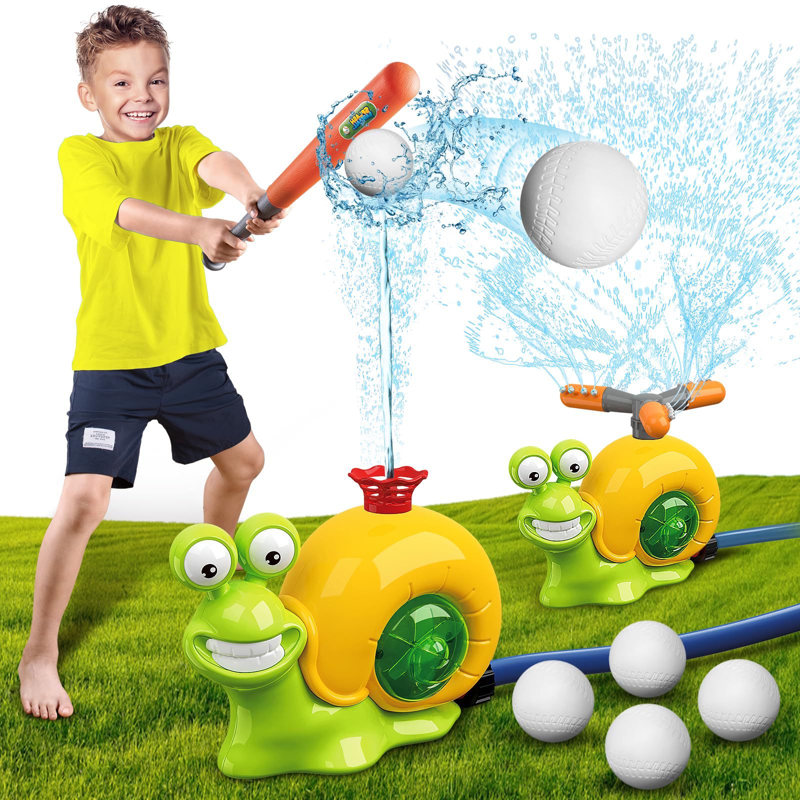 Parent-Child Interactive Toy Plastic Summer Outdoor Snail with Baseball Rotating Sprinkler
