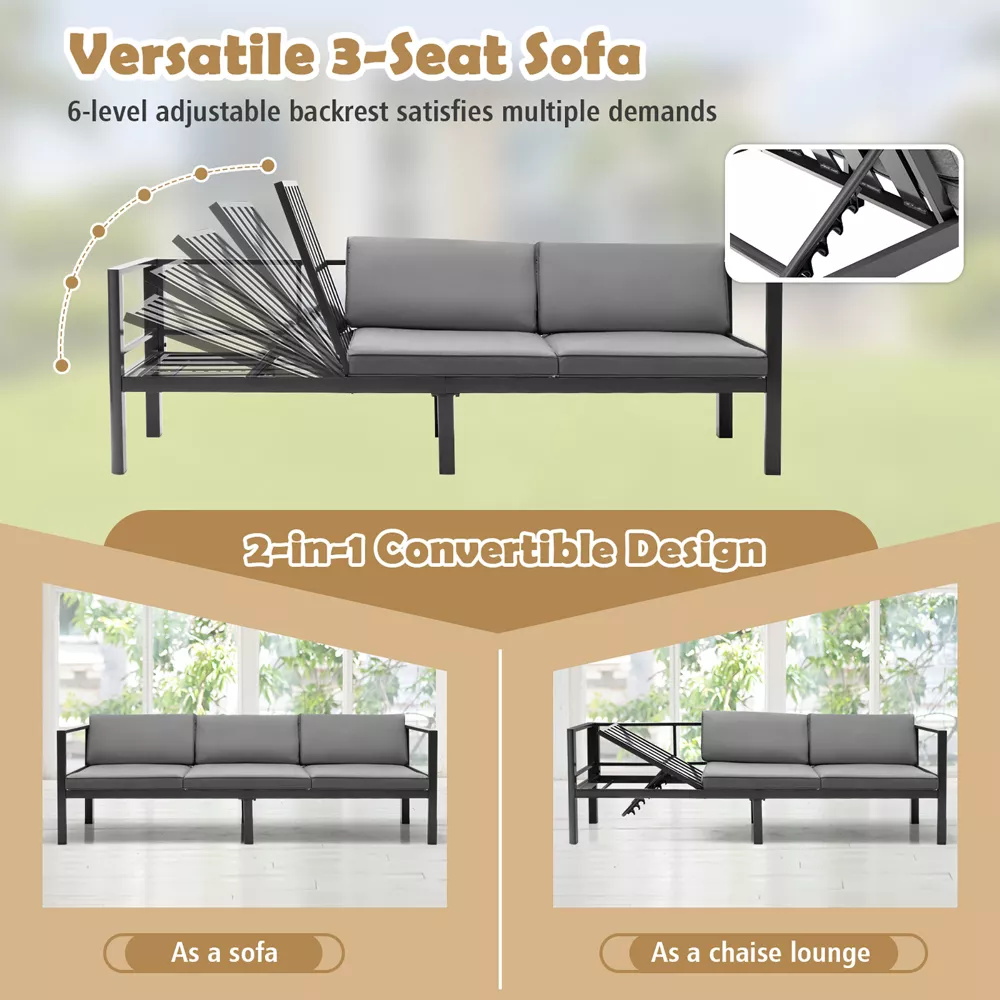 Modern Design Garden Sofa Set AJUNION Aluminum Patio Furniture with Adjustable Back