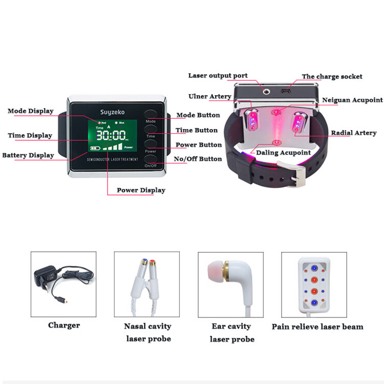1600mah Acupuncture Laser Therapy Wrist Watch For High Blood Pressure Blood Sugar