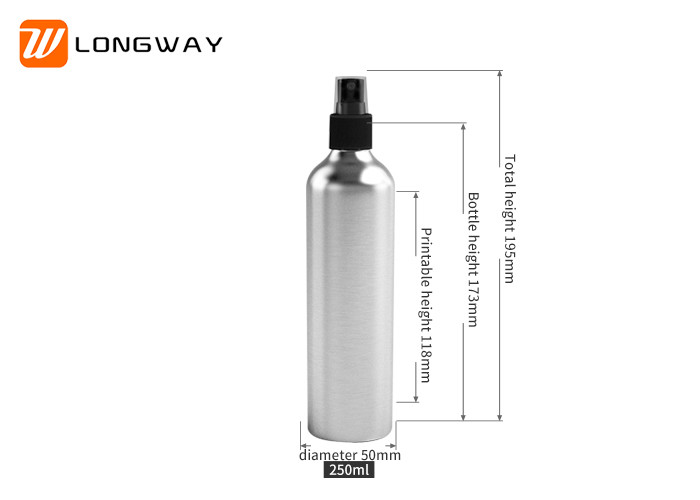 Aluminum pump spray cosmetic packaging 250ml round cylindrical bottle