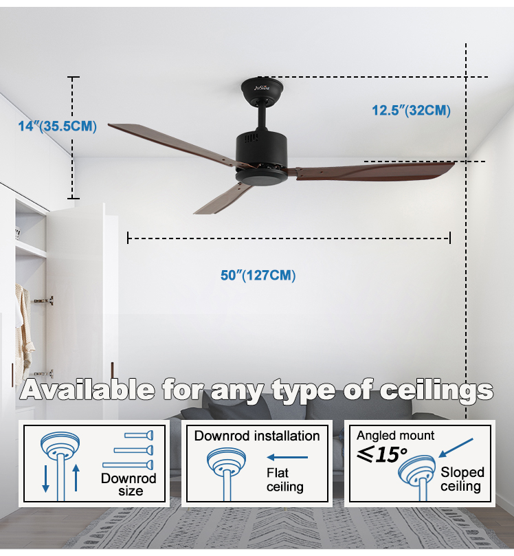 App-Controlled 50" Iron Ceiling Fan with High Volume Air Flow and Remote Control