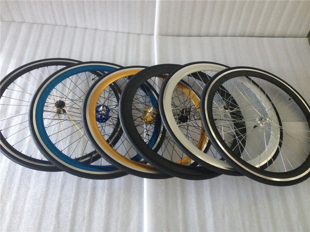 43mm Anodized Blue Flip Flop Fixed Gear Road Bike Wheel Set with Colorful Spokes
