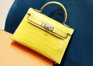 China Womens Handhold Yellow 22cm Crocodile Skin Bag With Square Shape wholesale