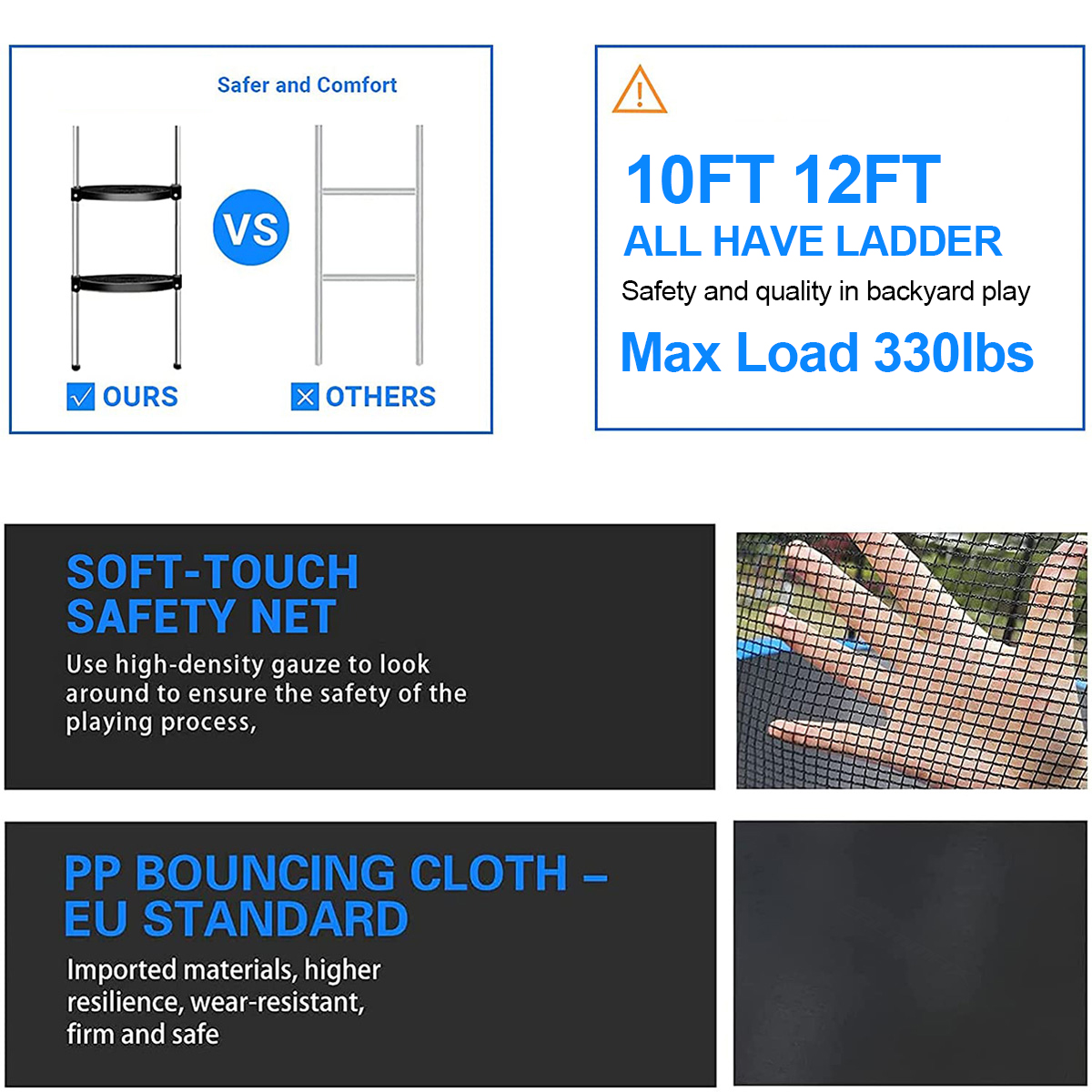 Experience the Joy of Bouncing with AJUNION 10ft Park Trampoline and Enclosure Net