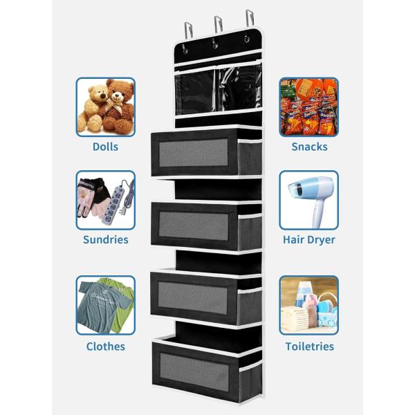 JARLINK 2 Pack 5-Shelf Over Door Hanging Organizer, Foldable Wall Mount 4 Big Pocket Large Capacity Storage with PVC