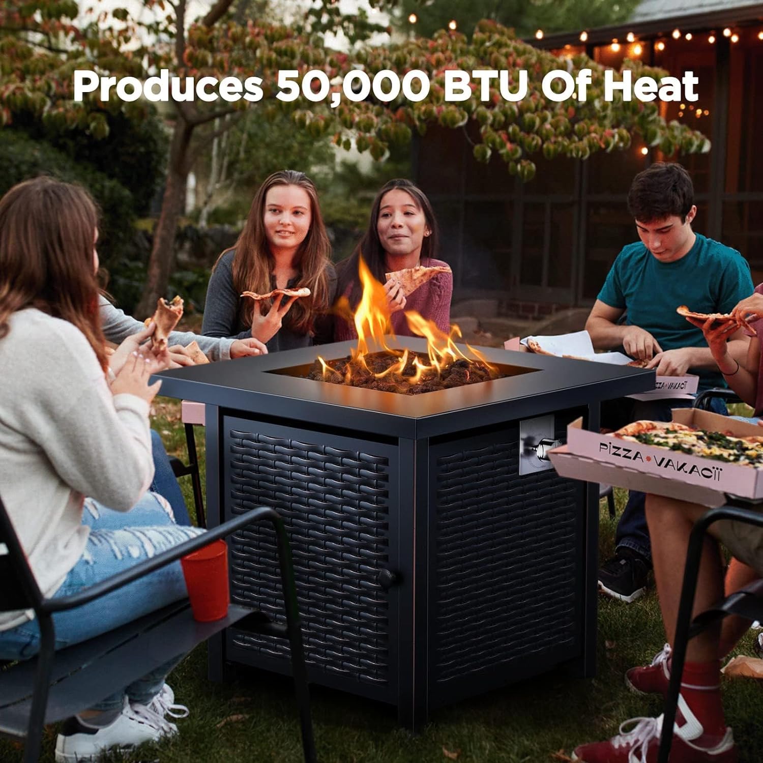 28"D x 28"W x 25"H Square Outdoor Propane Fire Pit Table 50000 BTU Steel Smokeless
