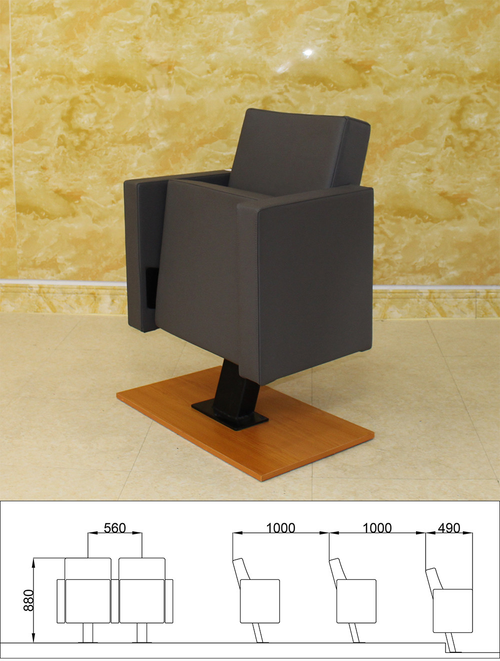 Collapsible Black Folding Cinema Seats Movie Chairs With Aluminum Leg High Density