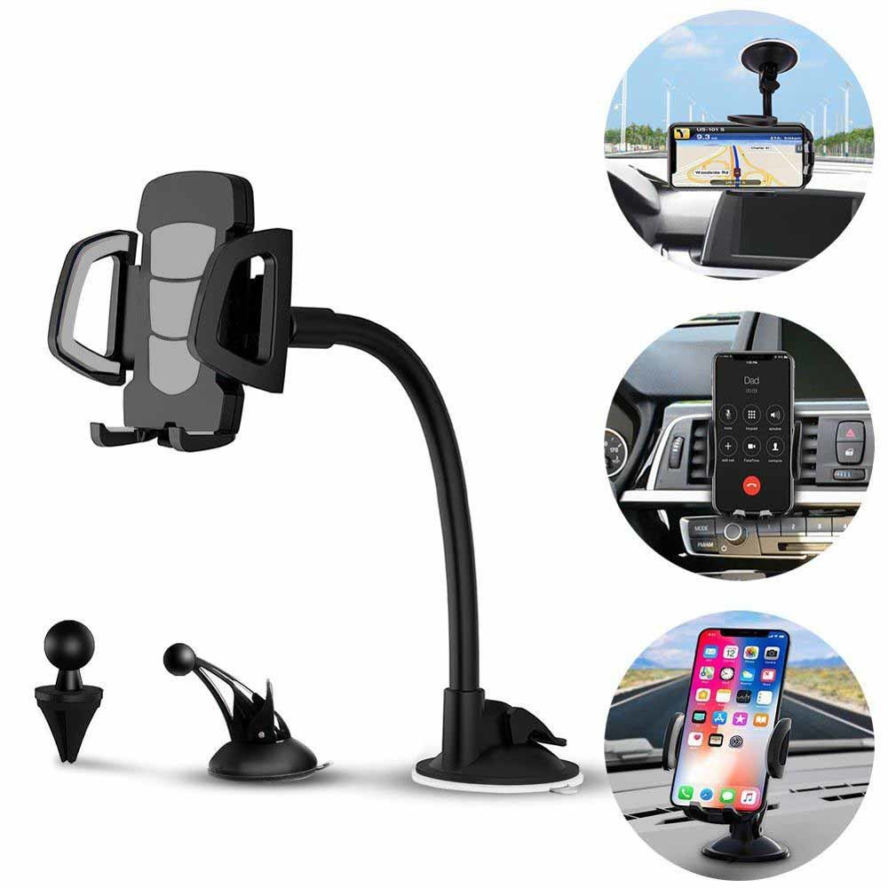 Long Arm Flexible Car Dashboard Phone Mount 3 In 1 Strong suction 65mm width