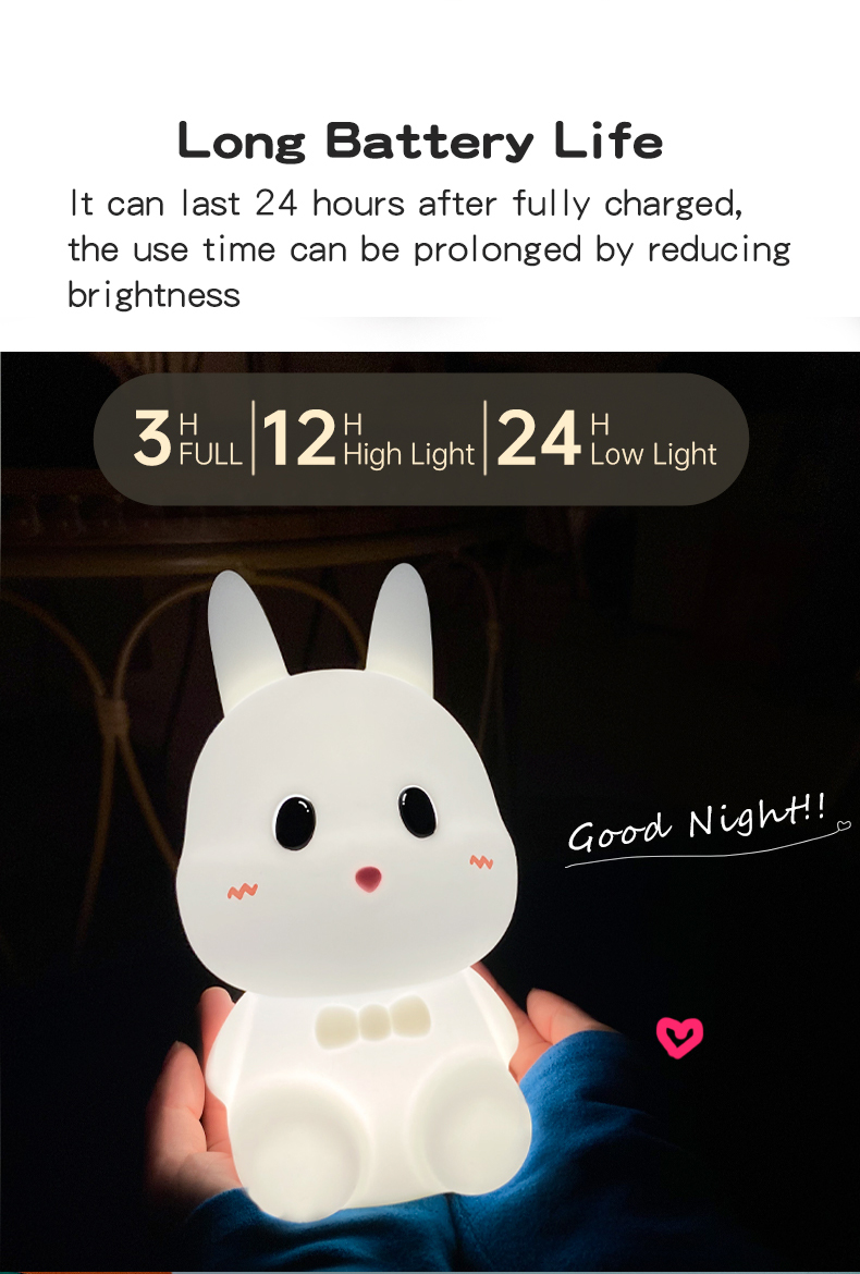 Baby Night Lamp with LED Light Source Bunny Rabbit Shaped Smart Touch Night Light