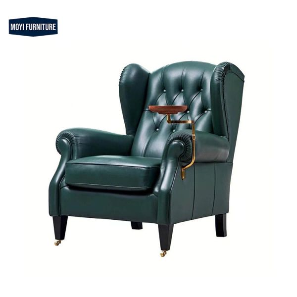 Sponge Filled MOYI Antique Hotel Lounge Meeting Room Cigar Tan Leather Accent Sofa Single Sofa Chair for Home Living Room Dining Coffee Leisure