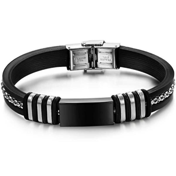 Tagor Stainless Steel Jewelry Super Fashion Silicone Leather Bracelet Bangle