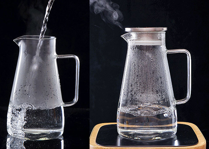 304 Stainless Steel Lid Clear Glass Water Pitcher , Hot Water Glass Pitcher