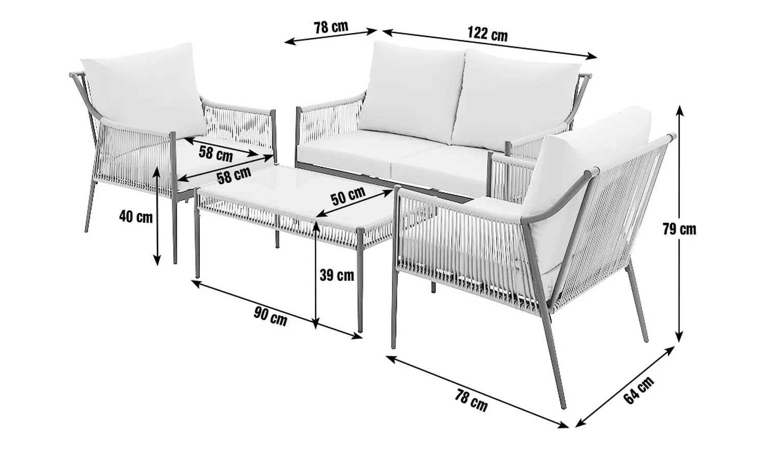 Transform Your Patio with AJUNION Metal Furniture Set Armchair Size W64 x D78 x H79cm