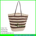 LDZS-047 striped beach bags leather shoulder straps paper straw crochet bag