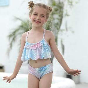 China Two Piece Girl Swim Suits Gradient Print Girl Bathing Suit Fashion Ruffled Bikini wholesale