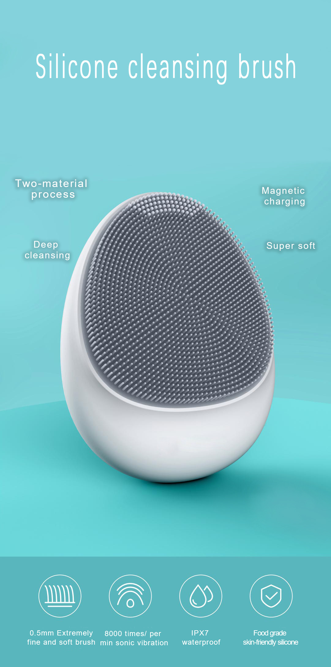 Silicone Ultrasonic Facial Brush High Frequency Vibration Deeply Cleansing Facial