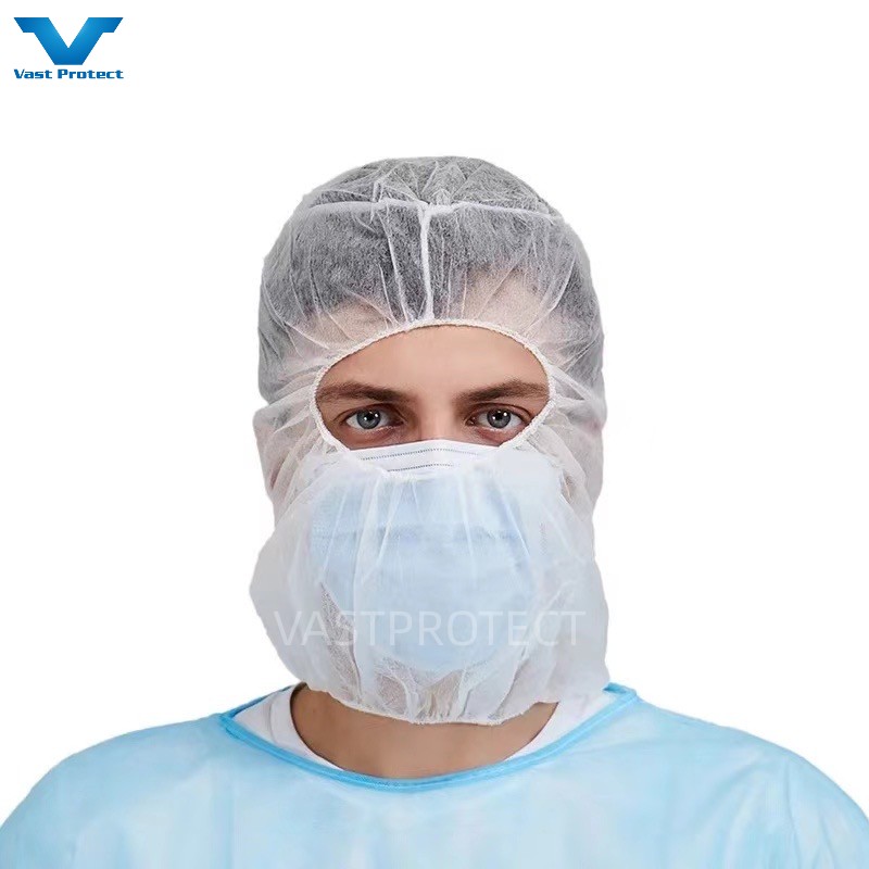 Class I Medical Disposable Nonwoven Hood For Protective Food Processing In White Blue