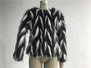 China Black / White Short Ladies Faux Fur Coats Round Neckline With 3/4 Sleeve TWS014553 wholesale