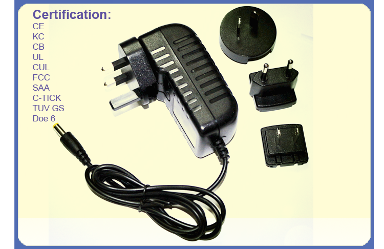 AC DC Interchangeable Plug Power Adapter 18w 12v With 3 Years Warranty