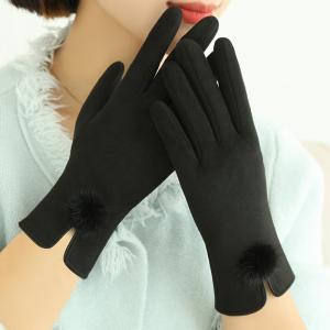 China Black Women Winter Warm Woolen Hand Gloves Touch Screen Sensitive Mittens wholesale