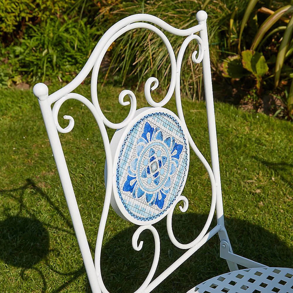 Modern Design Ceramic Tile and Powder Coated Iron Bistro Set for Outdoor Garden Patio