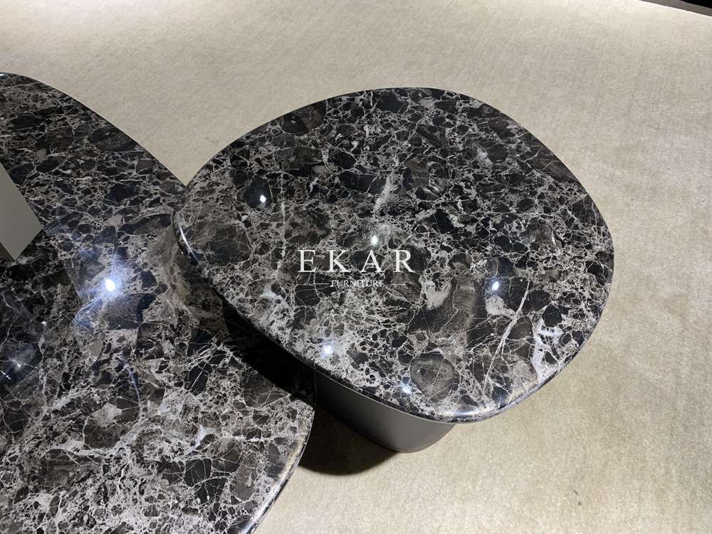 Modern European Style Marble Top Metal Base Coffee Table Set