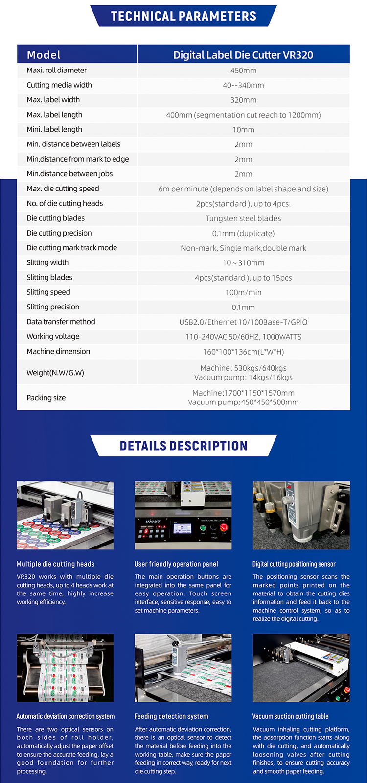 Semi Rotary Label Die Cutting Vicut VR320 Multi Function Automatic Machine with Slitter