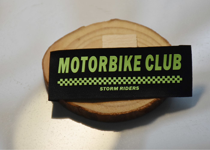 0.2mm Logo Silicone Clothing Labels Printed On Black Polyester Cloth