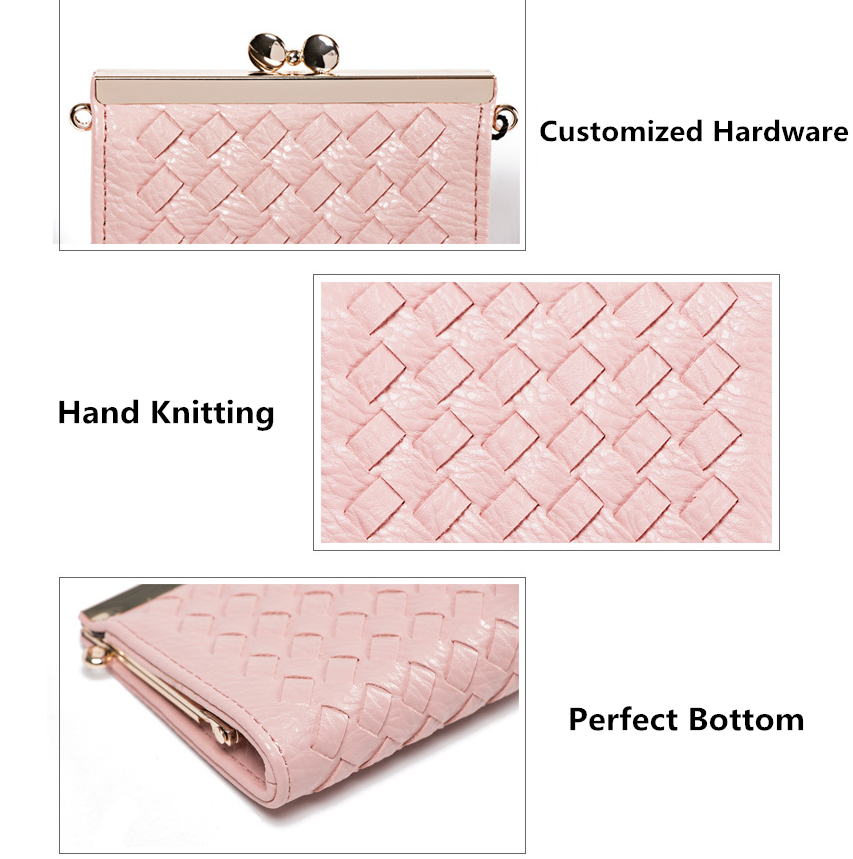 BM 10x2x9cm Zippered Coin Purse Woven Pu Leather ISO9001