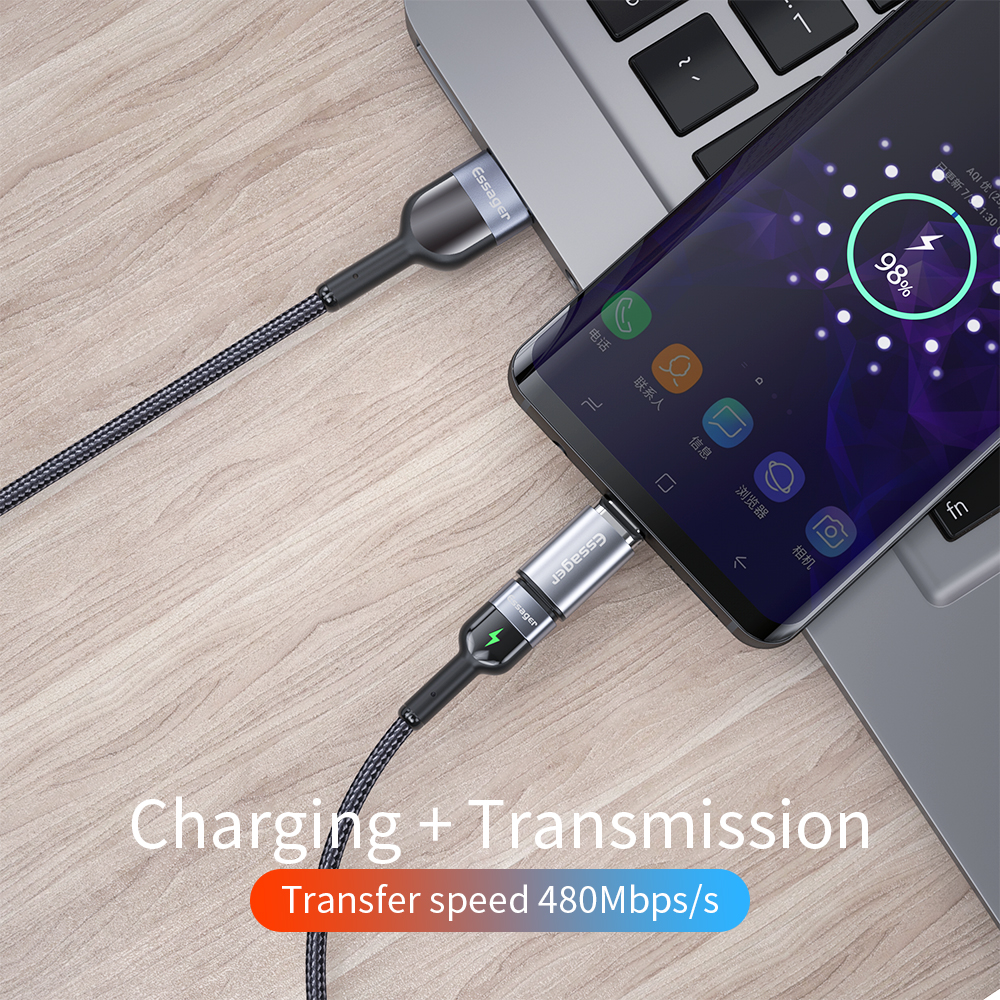 Essager 2022 Mini Magnetic Type C Female to Micro USB Type C Quick Charge Data Transmission Adaptor OTG Adapter