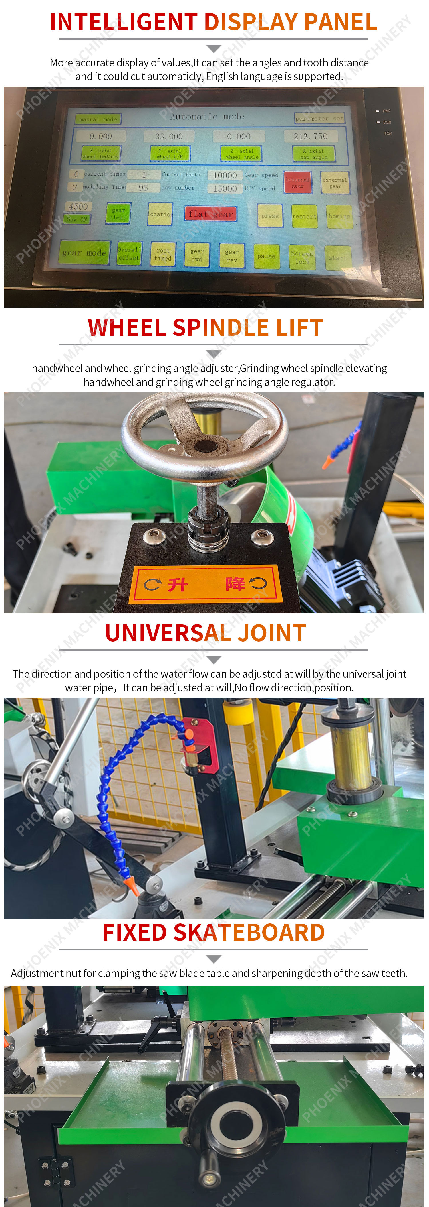 Woodworking Saw Blade Grinding Machine with Automatic Swing Head and High Speed Gear