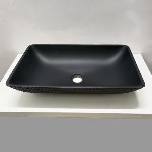 China Leather Grain Bathroom Tempered Glass Vessel Sink Acid Matt Black Glass Wash Basins wholesale