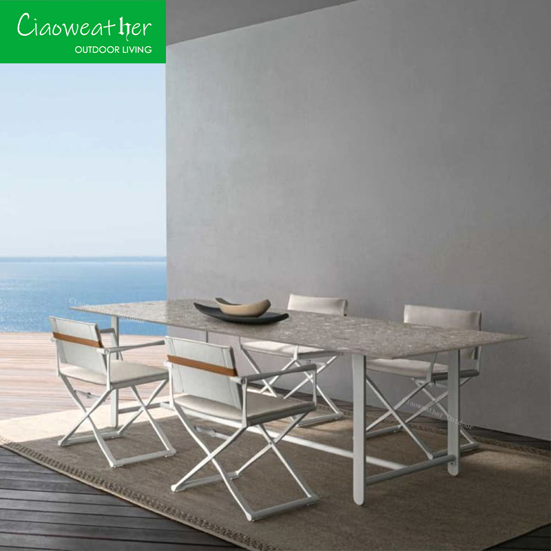 Outdoor Patio Furniture Aluminum Chair with Extendable Table and Collapsible Metal Frame Armrest Chairs Collapsible