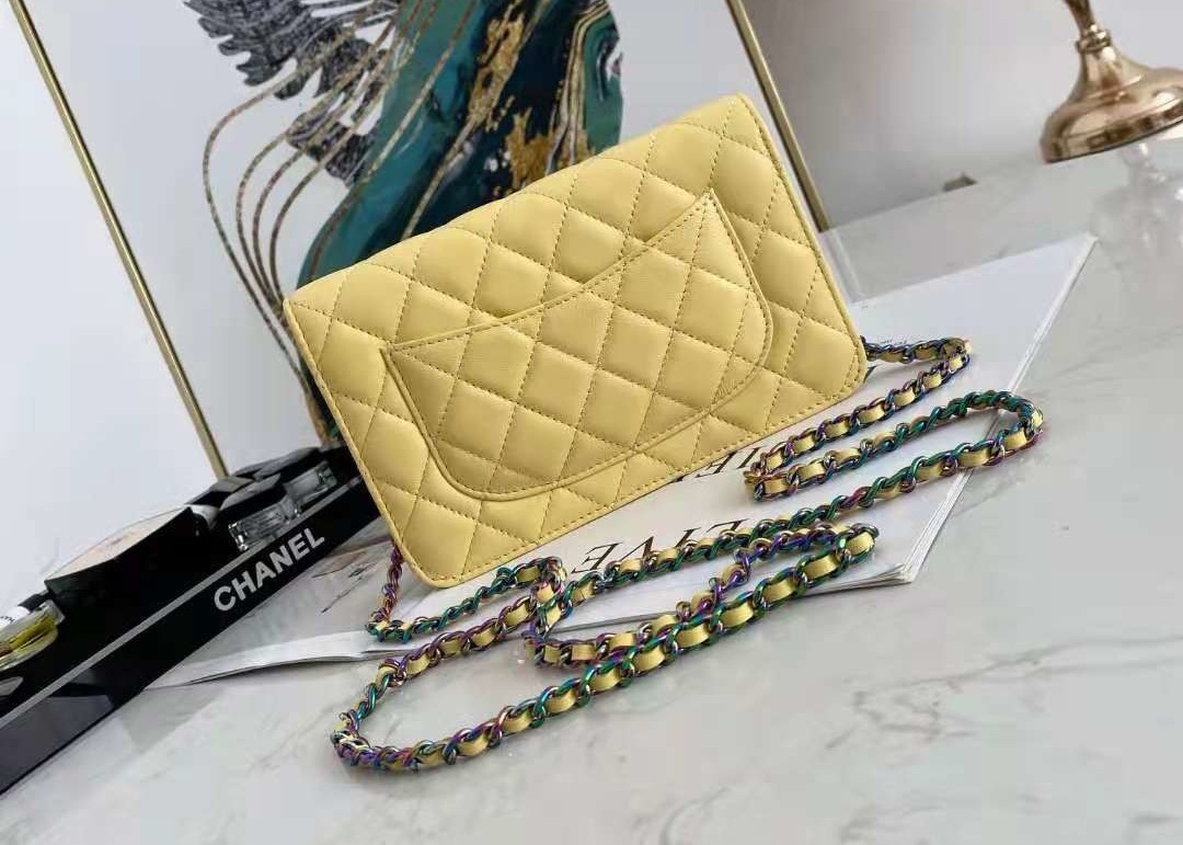 Inclined Shoulder Cowhide 19cm Luxury Brand Wallet With Chain