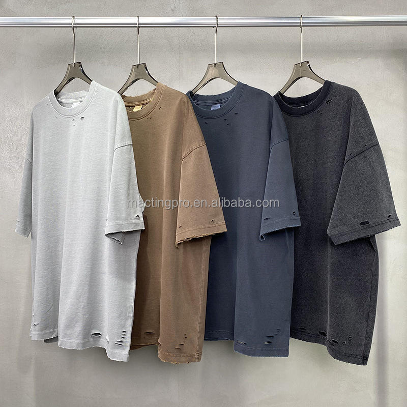 Vintage Distressed Heavyweight Cotton Blank Oversized T Shirt Men with 1000 Quantity