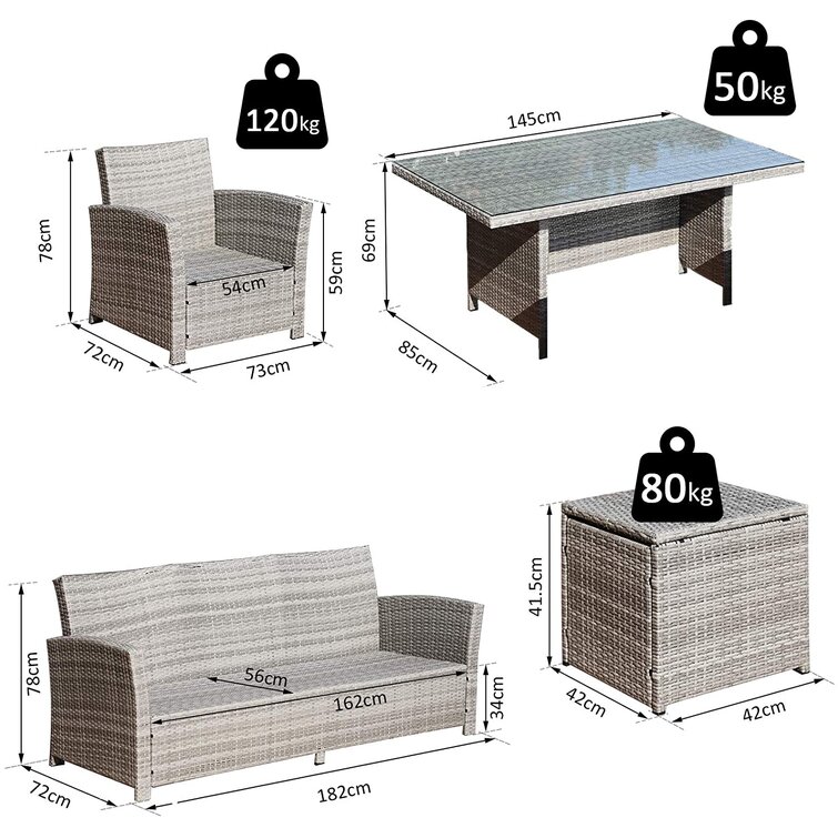 Leisure Outdoor AJUNION All Hand Woven Wicker Garden Furniture Set with Tempered Glass