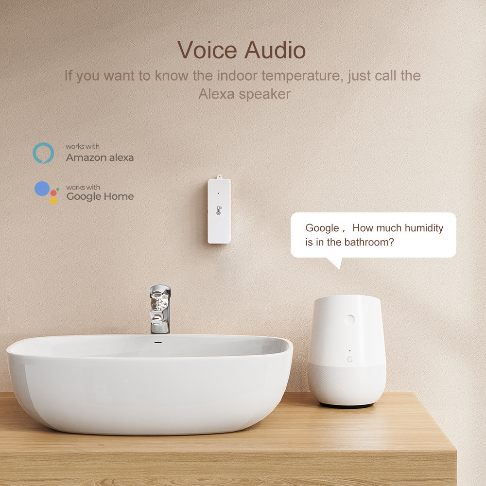 Tuya ZigBee3.0 Smart Temperature and Humidity Sensor, Battery Powered, Mini Indoor Hygrometer, Work with Alexa, Google Home