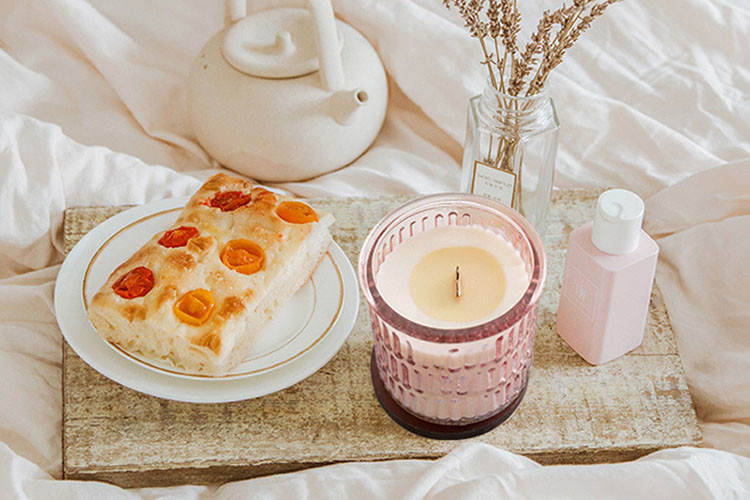 Vintage Glass Tealight Candle Holders Embossed Feature Wooden Cover