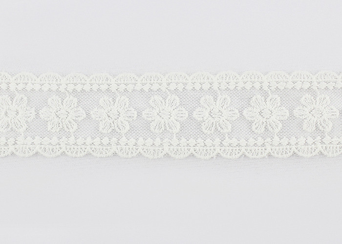 Scalloped Edge Flower Embroidered Lace Ribbon , Embroidered Mesh Lace Trim