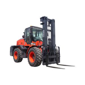 China 3.5 Ton 5ton CE EPA 4 Wheel Drive 3 Stage Mast Diesel 4WD Articulated Off Road All Rough Terrain Forklift wholesale