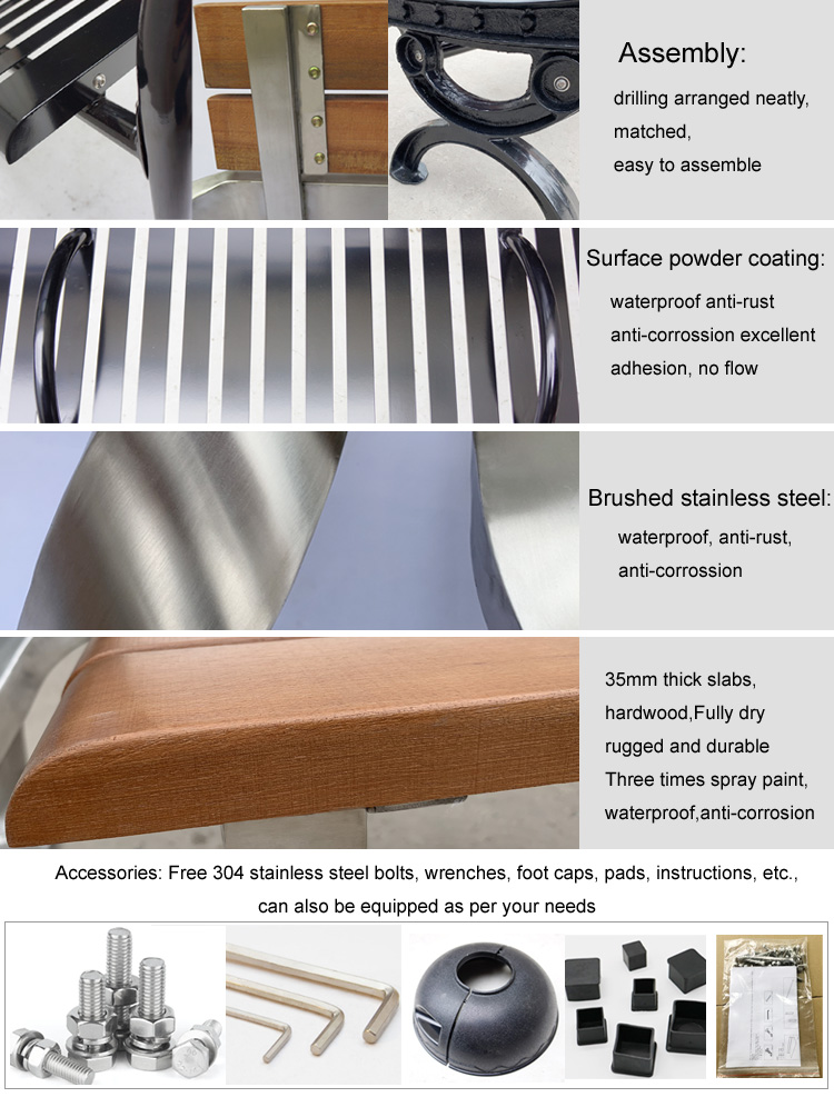 SGS Certificate Modern 1400mm Cast Iron And Wood Garden Bench