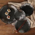 Plant Black Round Porcelain Plates 6 Inch 8 Inch 10 Inch Microwoven Safety