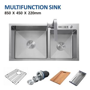 China Brushed Steel Kitchen Multifunction Sink 34' Topmount Double Bowl 85x45 wholesale
